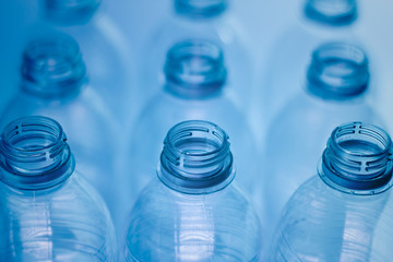 close up of used plastic bottles