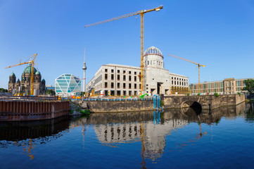 Berlin Panorama with Berlin Cathedral, Humboldt Box, TV tower, castle construction site, university