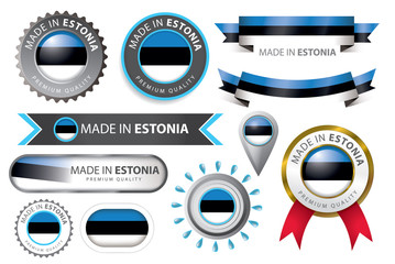 Made in Estonia Seal, Estonian Flag (Vector Art)