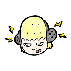 cartoon teenager listening to music
