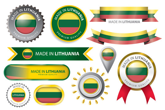 Made in Lithuania Seal, Lithuanian Flag (Vector Art)