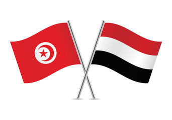 Tunisia and Yemen flags. Vector illustration.