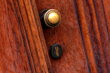 old wooden door with brass handle