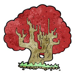cartoon tree with red leaves