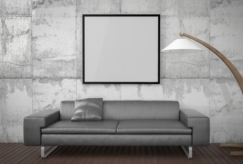 3D model of interior by day, poster on the wall, background mock up