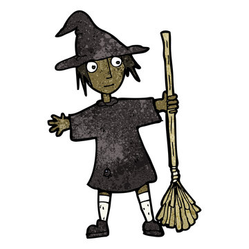 cartoon witch with broomstick