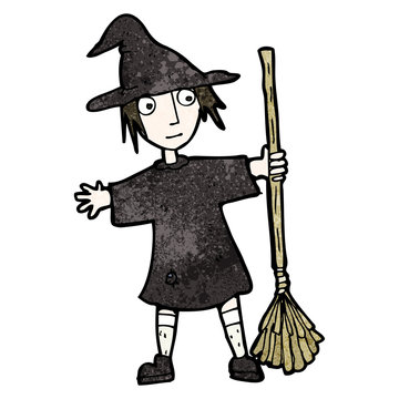cartoon witch with broom
