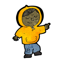 cartoon boy in hooded top pointing
