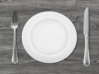Knife, fork and plate