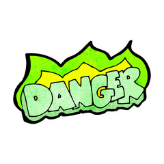 burning green danger sign cartoon