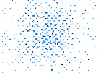 Minimalist abstract of squares and rectangles in blue on a white