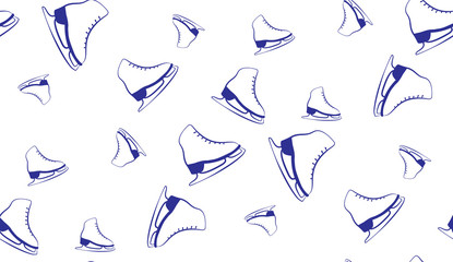 Obraz premium Vector seamless background of figure skates. The pattern of skates randomly scattered.