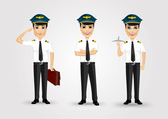 set of young friendly pilots 