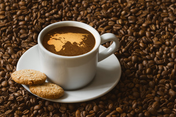 Still life - coffee with map of Afro-EurAsia