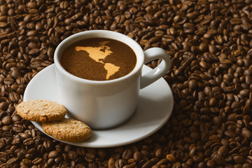 Still life - coffee with map of America continent (without Green