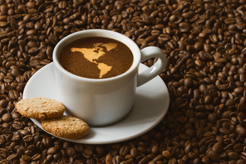 Still life - coffee with map of America continent