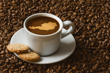 Still life - coffee with map of  Austria