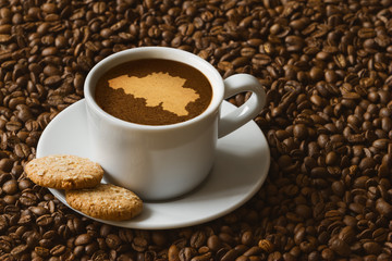 Still life - coffee with map of  Belgium