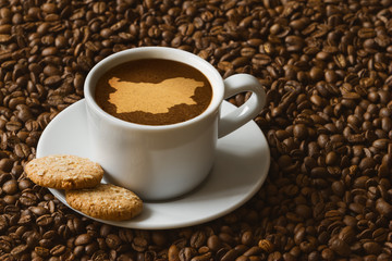 Still life - coffee with map of Bulgaria