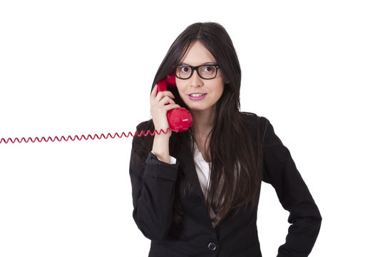 business woman with phone cord