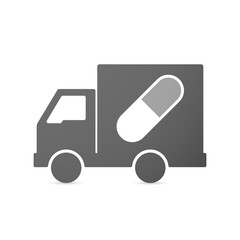 Isolated delivery truck icon with a pill