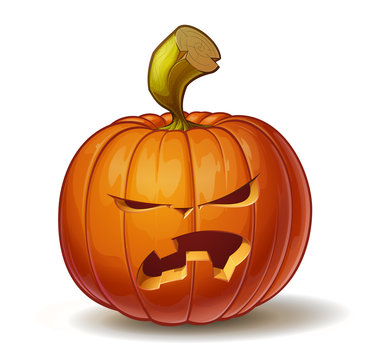 Cartoon vector illustration of a Jack-O-Lantern pumpkin curved in an angry expression, isolated on white. Neatly organized and easy to edit EPS-10