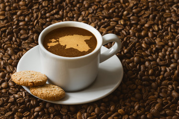 Still life - coffee with map of Estonia