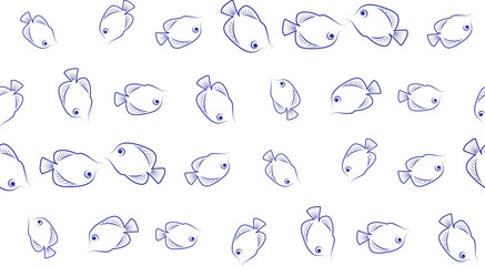 Vector seamless background of aquarium fishes on a white background. The pattern of ocean fish.