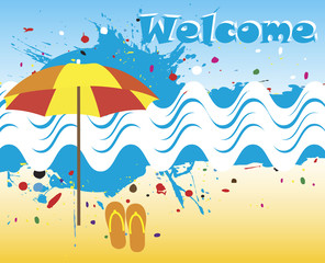 Welcome banner with abstract sea motive