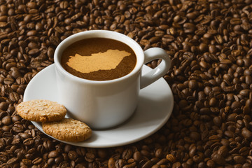 Still life - coffee with map of Hungary