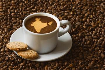 Still life - coffee with map of India