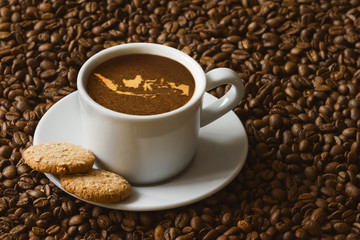 Still life - coffee with map of Indonesia
