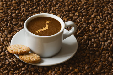 Still life - coffee with map of Japan