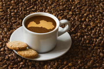 Still life - coffee with map of Latvia