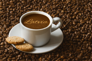 Still life - coffee with text Latvia