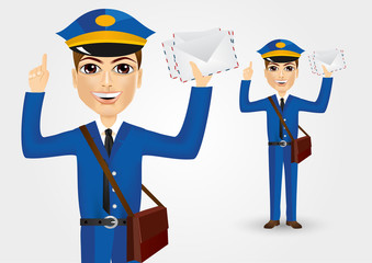 young postman with envelopes