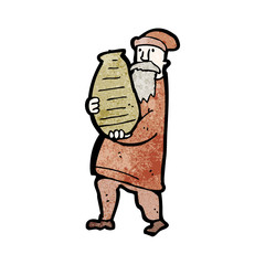cartoon man carrying clay pot