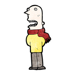 cartoon bald man in scarf