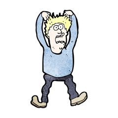 cartoon stressed man tearing own hair out