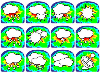 Weather icons - sun with clouds, rain, snow, fog, etc.