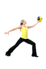 Fitness with ball: young woman doing exercises