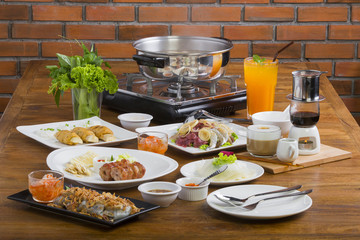 Vietnamese Traditional Food: hotpot with seafood ( shrimp, squid