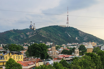 Obraz premium Tbilisi panorama, view from Avlabar to tower and church