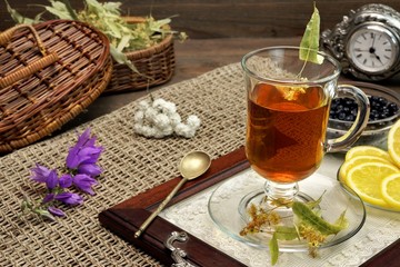 Tea Time Scene With Lime Tree Blossom. Rustic Style