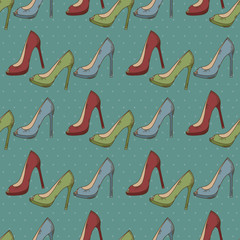 Seamless pattern with women's shoes