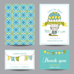 Naklejka premium Wedding Invitation Card - Air Balloon Theme - in vector