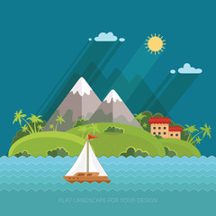 Nature - Color vector flat icon set and illustration summer time