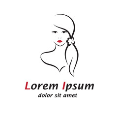 Beautiful woman's face on white background. Beauty logo template. fashion model vector illustration. Card for hair and beauty salon. Girl face Logo