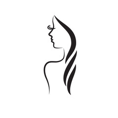 Beauty logo template. fashion model vector illustration. Card for hair and beauty salon. Girl Face Logo.