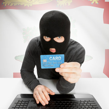 Hacker With Credit Card In Hand And Canadian Province Flag - Prince Edward Island